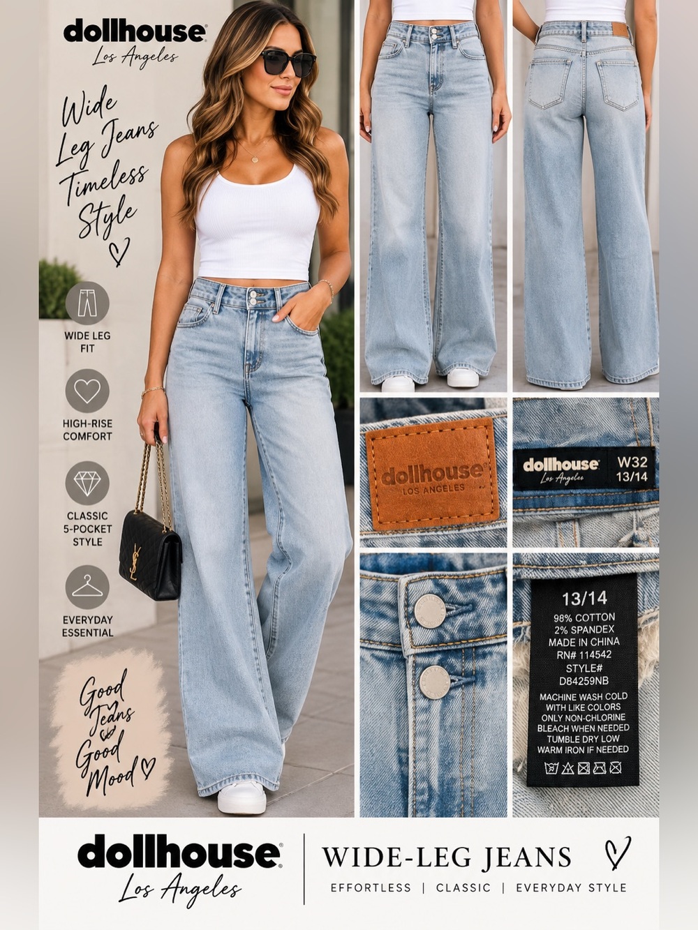 Dollhouse Light Wash Wide-Leg Jeans NEW 13/14